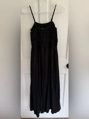 American Eagle Black Smocked Cotton Maxi Dress Adjustable Straps‎ Boho thumbnail 2