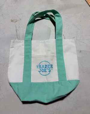 Trader Joe’s mini pastel Mint & White Canvas Tote Bag thumbnail 1