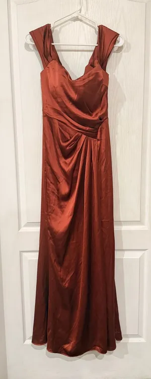 Rust Satin Maxi Dress with Draped Bodice - Women thumbnail 1