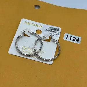 NWT Precious 14K white dipped gold textured hoops. Omega clasp. thumbnail 5