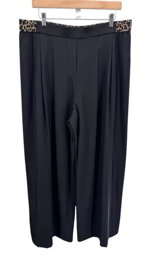 John Mark Wide Leg Relaxed Pants XL Women's Black Cheetah Print Elastic‎ Band thumbnail 1