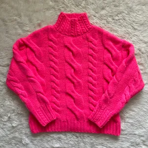 Anthropologie Sweater Mock Neck Cable-Knit Long Sleeve Neon Pink XXS thumbnail 1