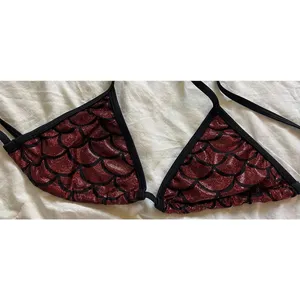Living Dead Clothing Mermaid Bikini Top | Red Foil Triangle Goth Swimwear thumbnail 4