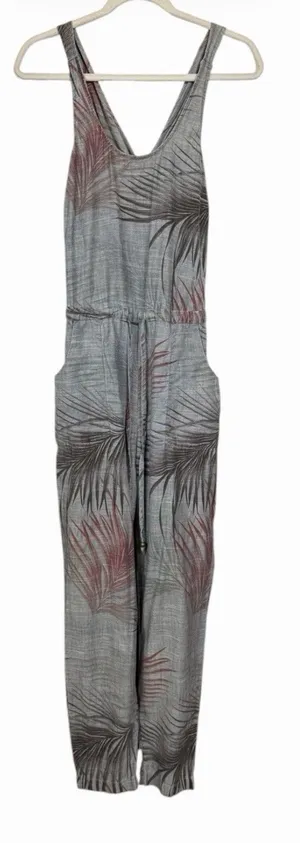 Anthropologie Level 99 Women's Sz M Jumpsuit Gray Chambray Tropical Linen Blend thumbnail 1