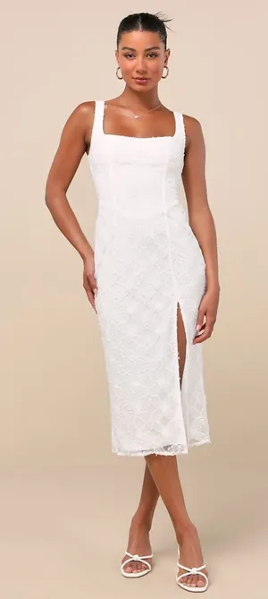NWT Lulus Kalani White Mesh Textured Midi Dress Engagement Banquet Gala Size XL thumbnail 1