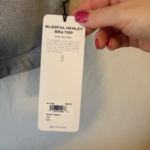 Alo Yoga blissful Henley bra top. NWT Heather Gray, Size Large. Baby t vibes. thumbnail 5