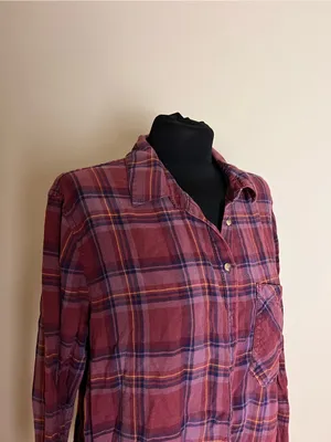 Garage plaid Button-Up Tunic Shirt in Maroon and Purple thumbnail 2