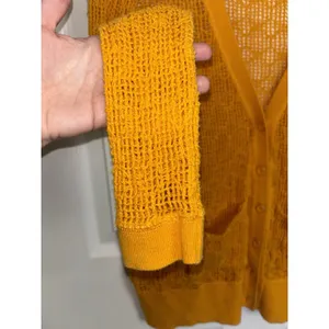 Free People FP Beach Golden Yellow Open Knit Button Cardigan Pockets Small Boho thumbnail 5