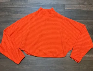 Pilcro Ribbed Mock Neck Cropped Sweater Orange Oversized Batwing S Boho Cozy thumbnail 1