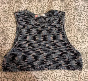 Free People Blue and Black Cropped Sweater Tank thumbnail 1