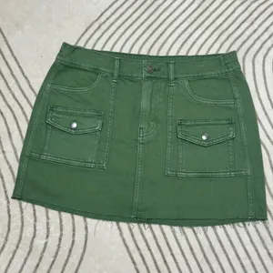 Aerie Green Denim Mini Skirt Cargo Utility Frayed Hem‎ Y2K Style Fairy Grunge thumbnail 2
