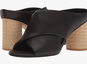 Dolce Vita sandal black leather Criss cross Javi Heeled Sandal Braided raffia thumbnail 1