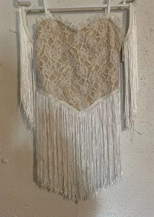 Elegant Lace Fringe Blouse - White and Cream thumbnail 1