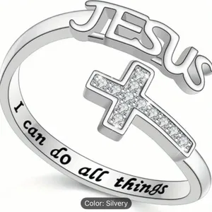 Stainless Steel Silver Engraved Ring “I can do all things” Adjustable Ring S 7-9 thumbnail 2