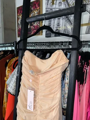 Oh Polly Nude Ruched Mesh Strapless Mini Dress Bodycon UK12 US8 New NWT thumbnail 6