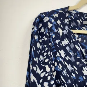 Classiques Entier Blue Abstract Print Silk Long Sleeve Boho Blouse Womens M thumbnail 2