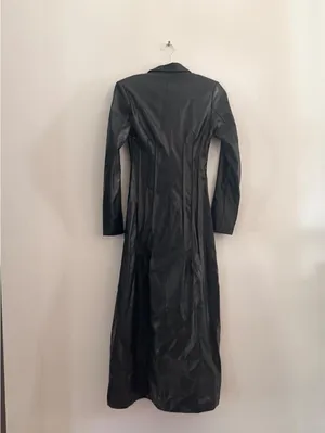 Princess Polly Speak Easy Long Line Faux Leather Coat Black thumbnail 5