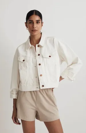 Madewell The Trucker Jean Jacket Size S White Vintage Canvas thumbnail 1