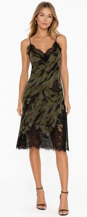 Gold Hawk Silk Coco Slip Dress Camo Lace Trim NWT Size‎ Small thumbnail 1