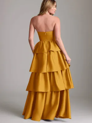 Azazie Faye Butterscotch A-Line Ruched Stretch Satin Dress size 12 NEW party thumbnail 8