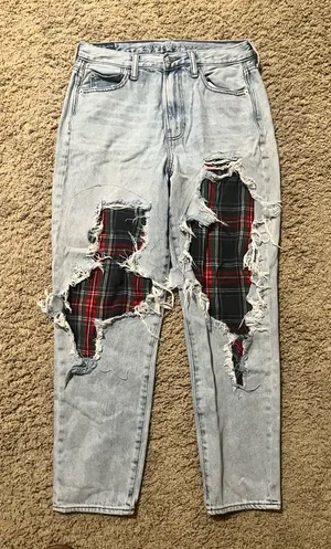 American Eagle Plaid patchwork Jeans thumbnail 1