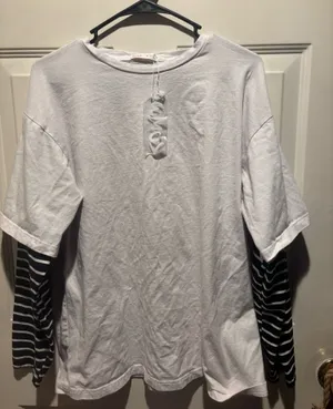 White Layered Striped Long Sleeve  thumbnail 1