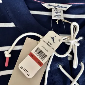 NWT!! TOMMY BAHAMA Floricita Stripe Shift Dress Navy Blue‎ White Stripe X-Small thumbnail 12