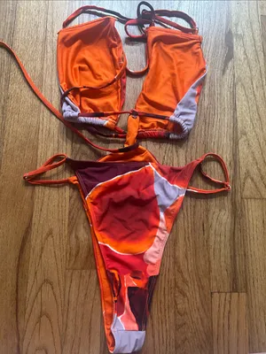 Vibrant Red Orange Swirl Bikini Set Large thumbnail 2