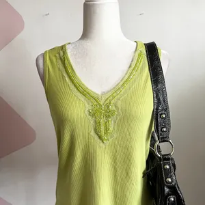 Faded Glory Green Lace Tank Top, Beaded Y2K Fairycore 2000s‎ Coquette Festival Medium thumbnail 2