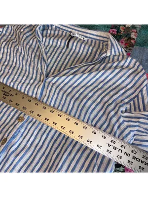 ZARA NWOT $59 Woman’s S Blue and White Striped Button-Up Blouse Size Small thumbnail 8