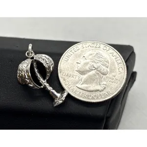 Vintage Palm Tree Tropical Charm Pendant Sterling‎ 925 Silver 1960s 3.1g 3D thumbnail 2