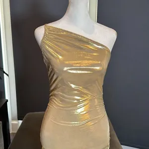 Women’s Gold Bodycon One Shoulder Lightweight Party Cocktail Prom Dress Size S thumbnail 2