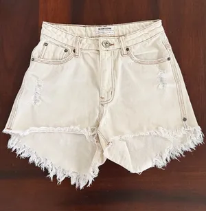 One X Oneteaspoon High Waist Bonita Denim Cut-off Shorts in Cream - Size 26 thumbnail 1