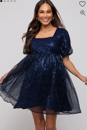 Pinkblush Navy Blue Sequin Pearl Embellished Square Neck Babydoll Maternity Dress thumbnail 1