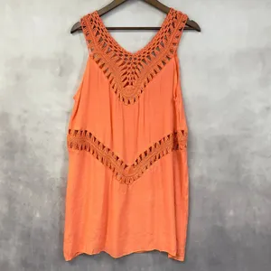 Bohemian Crochet Trim Tank Top Coverup‎ Women Medium Flowy Indie Coastal Cowgirl thumbnail 2