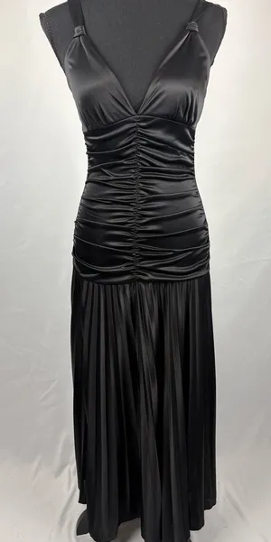 Taboo Black Dress Evening Gown Ruched Satin Maxi Dress - Elegant Evening Style thumbnail 1