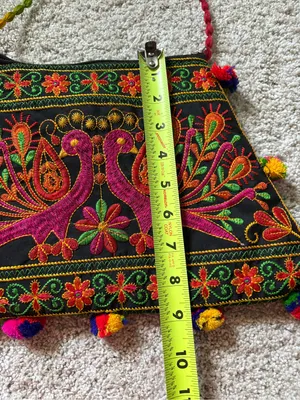 Boho Ethnic traditional Embroidery peacock floral crossbody Bag thumbnail 6