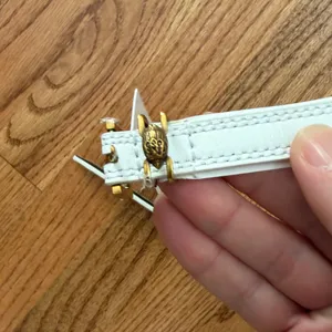 NWT Kurt Geiger White Slim Leather Belt with Gold Buckle M/l 42 inches total thumbnail 3