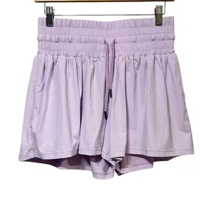 Lavender High Waisted Smocked Athletic Shorts with Liner Medium Purple Flowy thumbnail 1
