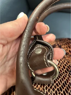 Brown Snake Print Women's Tote Bag with Chain and Tassel thumbnail 9