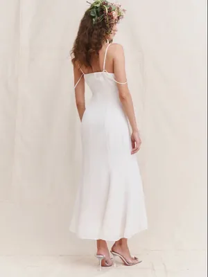 Reformation Portofino Ivory Off-Shoulder Slip Midi Dress Size 4 thumbnail 3