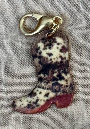 Leopard Print Cowboy Boot Charm with Gold Lobster Clasp Brown thumbnail 1