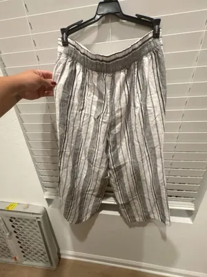 Per Se Striped Pants Size PM Linen Blend Drawstring Crop thumbnail 9