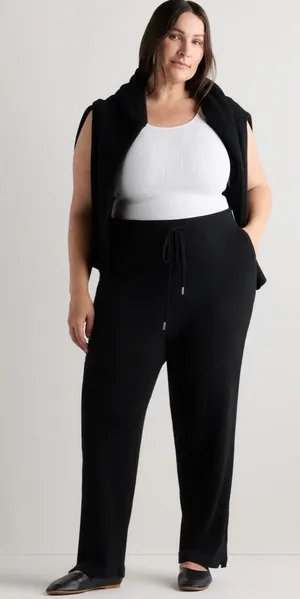 Quince Mongolian Cashmere Straight Leg Pants in Black thumbnail 1