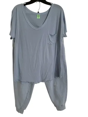 Women’s Light Blue Pocket Pajama Set with Subtle Embroidery Size M thumbnail 8