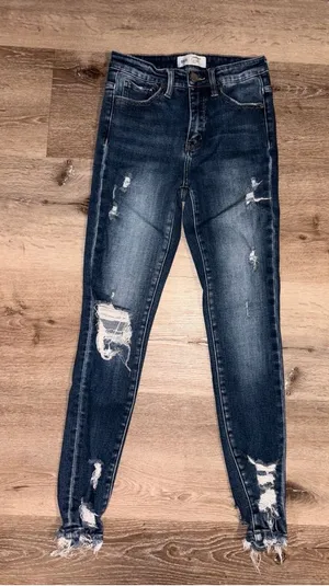 BKE Dark Blue Distressed Skinny Jeans thumbnail 1