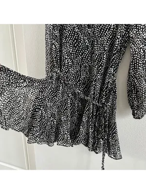 ZARA Woman Black/White Semi-sheer Printed Short Shirt Dress thumbnail 4