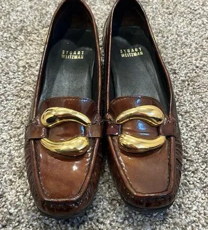 Stuart Weitzman Brown Loafers with Golden Buckles Size 6.5 thumbnail 1
