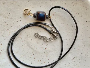 Handmade cube ceramic swirl chic boho retro vintage style necklace💙 thumbnail 4