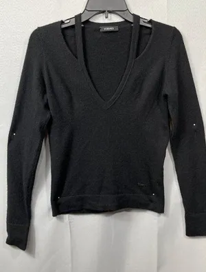 Versace Womens Black V Neck Long Sleeve Sweater Size 42 SKU 7360 thumbnail 1